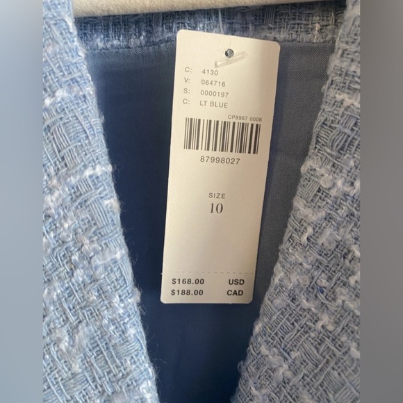 NWT Anthropologie Maeve Sleeveless Tweed Blazer Mini Dress Light Blue Sz 10 $168 - Picture 6 of 8